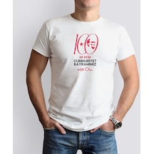 Bk Gift 29 Ekim Tasarımlı Erkek Beyaz T-shirt-7 Trend Tişört Çok Renkli