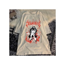 Tarzsokak Beyaz Harajuku Gotik Punk Karikatür Yuvarlak Boyun Yaz Ulzzang Hip-hop Gev
