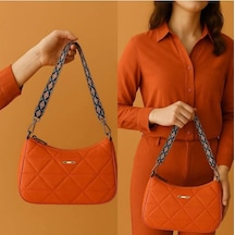 Guard Leather Kapitone Kadın Omuz Çantası + Renkli Kartlık Turuncu