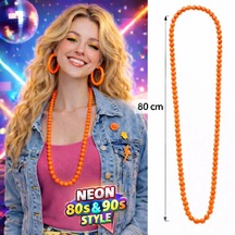 Neon Turuncu Boncuk Kolye 80 Cm - Retro 80 Ler 90 Lar Parti Aksesuarı +3