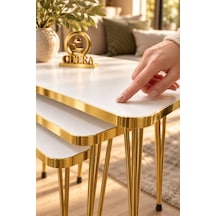 Odera Beyaz Tel Zigon Sehpa 3'lü Set Metal Ayaklı Modern Retro Salon Sehpası Diğer