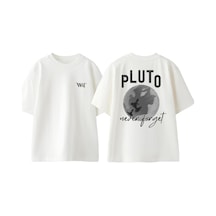 Thewert Pluto Never Forget 1 Tasarım Sırt Baskılı Pamuk Beyaz Oversize T-shirt