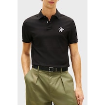 Tommy Hilfiger Logolu % 100 Pamuk Düğmeli Polo Yaka T Shirt Erkek Polo Yaka T Shirt Mw0mw43046 Bds Siyah