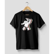 Tarzsokak Unısex Oversıze Pamuklu Astronot Baskılı Siyah Beyaz Indigo Renk T-shirt Siyah