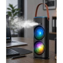 Mey İthalat Çift Başlıklı Taşınabilir Fan Rgb Işıklı Sprey Nemlendiricili Masaüstü Serinletici Fan