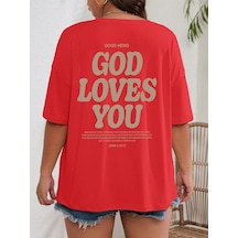 Uyguntarz Good Loves You Baskılı Unisex Oversize Tshirt Kırmızı