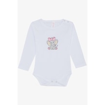 Breeze Kız Bebek Çıtçıtlı Zıbın Body Bandanalı Fil Baskılı 9 Ay-3 Yaş, Beyaz-beyaz Beyaz
