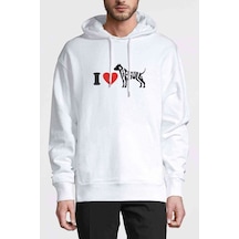 I Love Pitbull Baskılı Beyaz Erkek Örme Kapşonlu Sweatshirt