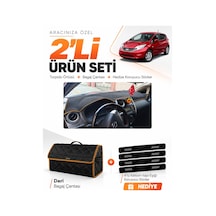 Nissan Note E12 2009-sonrası Uyumlu Torpido Örtüsü + Deri Çanta + Sticker - Siyah Kahverengi