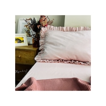 Country Ruffled Tek Kişilik Çarşaf Seti Pembe Pötikareli