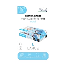 Ekstra Kalın Nitril Mavi Plus Muayene Eldiveni L - 1 Paket 100'lü
