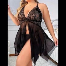 Ang Butik Kadın Siyah Tül Büyük Beden Gecelik