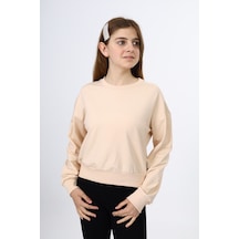 Toontoy Kız Çocuk Düşük Omuz Gazeli Okul Sweatshirt Bej