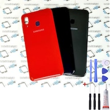 Samsung M20 Kırmızı Uyumlu Arka Cam Kapak Pil Kapağı Tamir Set B7000 Set Kırmızı