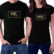 Mr. Mrs Kişiye Özel Tarih Sevgili Çift Beyaz Tişört