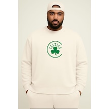 Benroma 3 İplik Penye Celtics Baskılı Büyük Beden Unisex Sweatshırt Beyaz