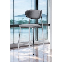 Hanev Serisi 1 Adet 75 Cm Krem Ada Mutfak Bar Sandalyesi Gold Kaplama Metal Ayak Gri Sandalye - Krom Ayak Gri