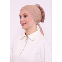 Melodi Scarf Kadın Tesettür Önü Dikişsiz Fırfırlı Penye Bone Sütlü Kahve Sütlü Kahverengi