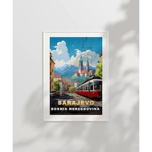 Çerçevesiz Poster Dağların Gölgesinde Sarajevo Şehir Manzarası