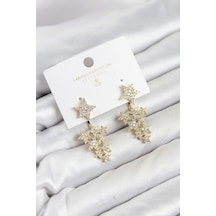 Yıldız Model Gold Renk Zirkon Taşlı Küpe Çok Renkli