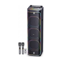 2272 Dijital Led Göstergeli Çift Kablosuz Mikrofonlu Rgb Tws Üçlü 12 İnç Stereo Bass Kablosuz Karaoke Hoparlör