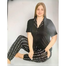 Pijamoni Kadın Viskon Büyük Beden Kısa Kol Boydan Düğmeli İnce Pijama Takımı 7550/1 - 1 Adet 001