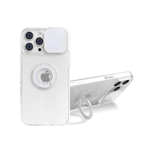 Ally İphone 13 Pro 6.1 İnç Kılıf Sürgülü Kamera Lens Korumalı Yüzük Standlı Silikon Kılıf- 5775