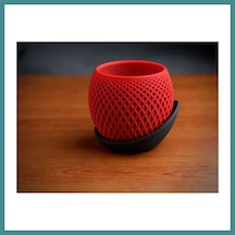 Trendexa 3d Baskı Küre Saksı - Kafes Dokulu İki Parçalı Dekoratif Saksı - Kırmızı-siyah Mac Standart