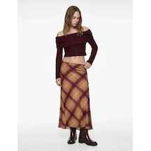 Koton Omzu Açık Crop Dantel Bordo Kadın Uzun Kollu T-shirt 6wal10621ık Bordo