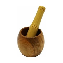 Ahşap Bambu Havan Sarımsak Dövücü, 8cm Çap, 5.5cm Derinlik, 9.5cm Yükseklik, Fileli Ambalaj Açık Bej