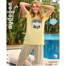 Aydoğan Homewear -good Vibes Only- Yazılı Sarı Viskos Yazlık Pija Sarı