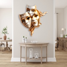 Altın Tiyatro Maskeleri - Metal Tablo - Dec0097 58 X 65 Cm Çok Renkli