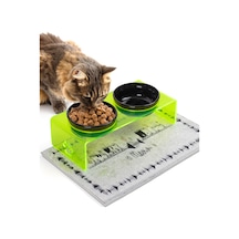 Gobypet 2'li Yeşil Pleksi Dekoratif Kedi Ve Köpek Seramik Mama & Su Kabı + Paspas