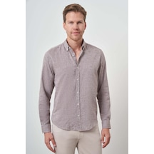 Morven Erkek Vizon Keten Trend Dynamic Fit Düğmeli Yaka Gömlek 25ys004018405 Vizon Vizon