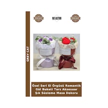 Özel Seri El Örgüsü Romantik Gül Buketi Tarz Aksesuar Şık Süsleme Masa Dekoru Çok Renkli