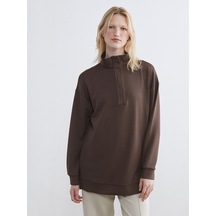 Lcw Everyday Kahverengi Dik Yaka Kadın Sweatshirt Tunik