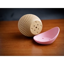 Bezos 3d Baskı Küre Saksı - Kafes Dokulu İki Parçalı Dekoratif Saksı - Bej-pembe Rengaren Standart