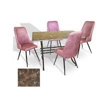 Japon - Çırağan Masa Takımı - 80x140 Werzalit, Wermodin Ve Allzalit Tabla - Karacabey Mermer - Pembe Çok Renkli
