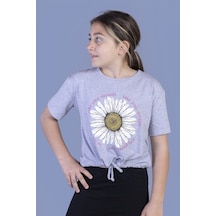 Toontoy Kids Toontoy Kız Çocuk Papatya Desenli Tişört Gri Melanj