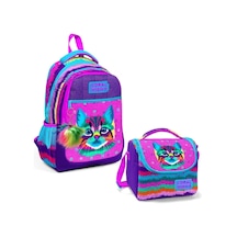 Kedi Desenli Üç Bölmeli Okul Çantası Ve Beslenme Çantası 2'li Set Diğer