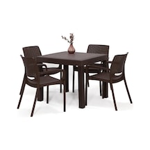 Rattan Lüx 80x80 Masa Takımı 1 Masa + 4 Sandalye Kahve Bahçe Balkon Teras Kahve