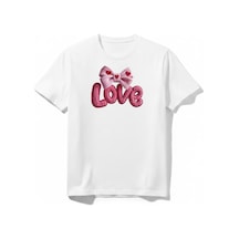 Urbantrendstore Love Kız Çocuk Bayrama Özel Tatil Yaz İçin Unisex Bisiklet Yuvarlak Yaka Basic Kısa Kollu %100 Pamuk Tişört Beyaz