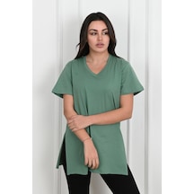 Kadın V Yaka Yırtmaçlı T-shirt 8783-22 001