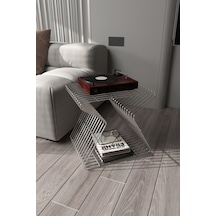 Roma Modern Metal Yan Sehpa Derilik Minimalist Tasarım Kitaplık Pikap Plak Çalar Düzenleyici Gümüş