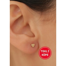 14 Ayar Altın Minimal Kalp Tekli Küpe Sarı Altın
