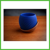 Vaveni 3d Baskı Küre Saksı - Kafes Dokulu İki Parçalı Dekoratif Saksı - Mavi-kahverengi Arz