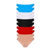 10 Adet Süper Eko Set Likralı Kadın Slip Siyah Kırmızı Ten Beyaz Mavi