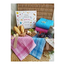 Elegancehome Renkli Piknik Ve Mutfak Seti 4 Lü %100 Pamuk Kurulama Bezi Ve Yumuşak Havlu Seti Mavi Pembe Çok Renkli