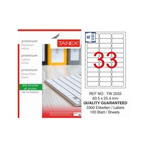 Tanex Lazer Etiket 100 Yp 63.5X25.4 Laser Copy Inkjet  Tw-2033