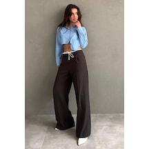 Madmext Acı Kahve Çift Bel Bantlı Wide Leg Kadın Pantolon Mg2551 Acı Kahverengi